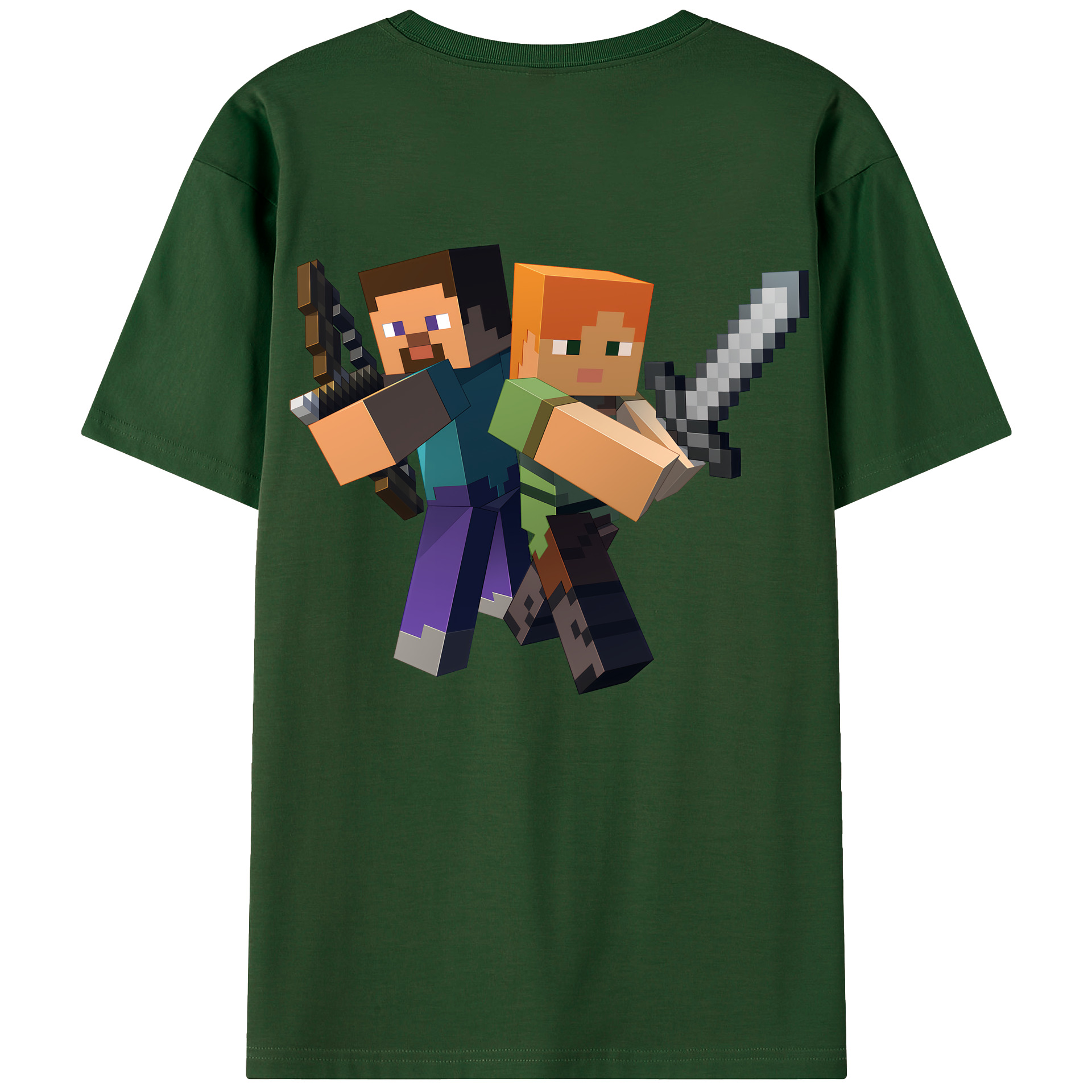 （画像用） マインクラフト ブロックの世界 Minecraft MC Block world 綿100％半袖Tシャツ（背面プリント）